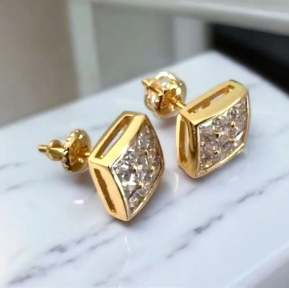14K Mens Micropave Earrings